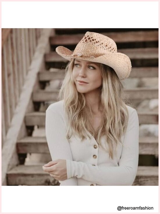 Straw Cowboy Hat with Shapeable Brim, UV Protection, Sweatband